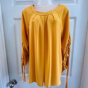 Joseph Ribkoff Brilliant Mustard Yellow Floaty Blouse with Rouged Sleeves Size 6